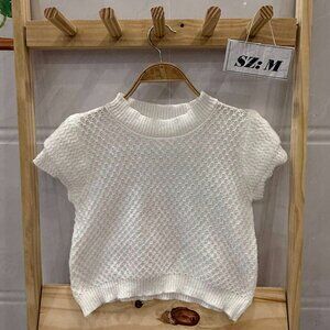 White Open Knit Crochet Short Sleeve Top